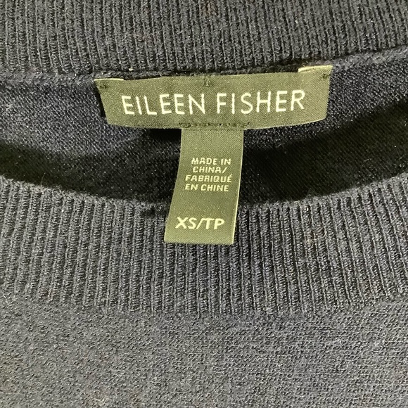 Eileen Fisher Wool Blend Oversized Knit Crew Sweater Navy - Picture 3 of 5